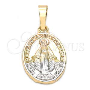 Oro Laminado Religious Pendant, Gold Filled Style Medalla Milagrosa Design, Diamond Cutting Finish, Tricolor, 5.199.032
