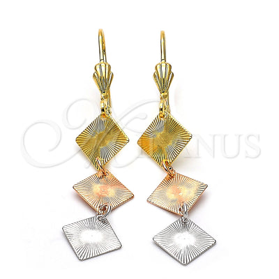 Oro Laminado Long Earring, Gold Filled Style Diamond Cutting Finish, Tricolor, 02.63.2161 for wholesale, main product view