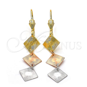 Oro Laminado Long Earring, Gold Filled Style Diamond Cutting Finish, Tricolor, 02.63.2161