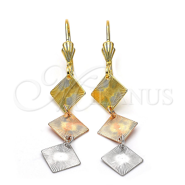 Oro Laminado Long Earring, Gold Filled Style Diamond Cutting Finish, Tricolor, 02.63.2161