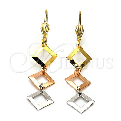 Oro Laminado Long Earring, Gold Filled Style Polished, Tricolor, 02.63.2162 for wholesale, main product view