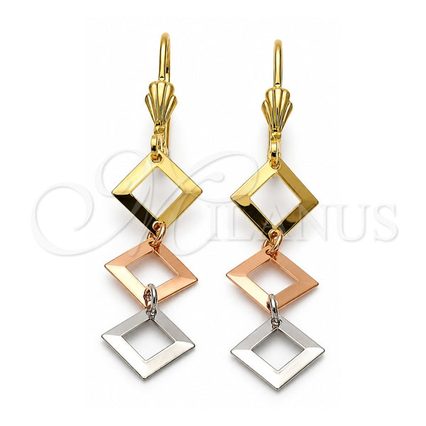 Oro Laminado Long Earring, Gold Filled Style Polished, Tricolor, 02.63.2162