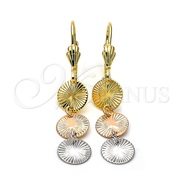 Oro Laminado Long Earring, Gold Filled Style Diamond Cutting Finish, Tricolor, 02.63.2163