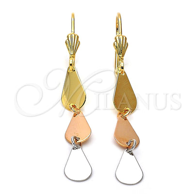 Oro Laminado Long Earring, Gold Filled Style Polished, Tricolor, 02.63.2164 for wholesale, main product view