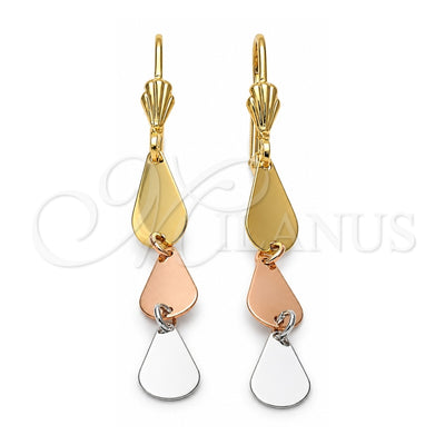 Oro Laminado Long Earring, Gold Filled Style Polished, Tricolor, 02.63.2164