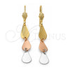 Oro Laminado Long Earring, Gold Filled Style Polished, Tricolor, 02.63.2164