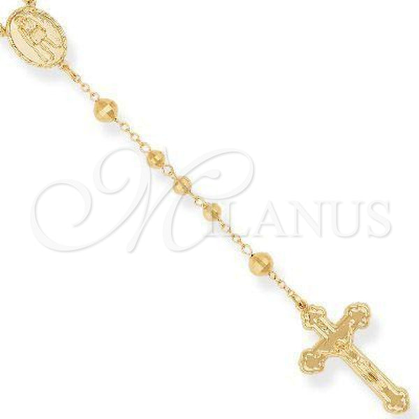 Oro Laminado Large Rosary, Gold Filled Style Crucifix and San Lazaro Design, Diamond Cutting Finish, Golden Finish, 5.202.005.30