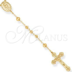 Oro Laminado Large Rosary, Gold Filled Style Crucifix and San Lazaro Design, Diamond Cutting Finish, Golden Finish, 5.202.005.30
