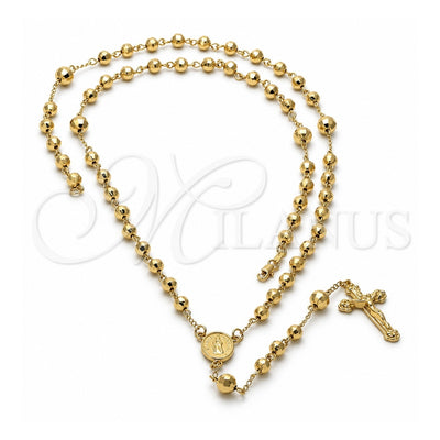 Oro Laminado Large Rosary, Gold Filled Style Guadalupe and Crucifix Design, Diamond Cutting Finish, Golden Finish, 5.203.001