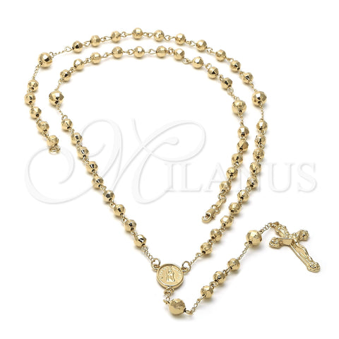 Oro Laminado Large Rosary, Gold Filled Style Guadalupe and Crucifix Design, Diamond Cutting Finish, Golden Finish, 5.203.001