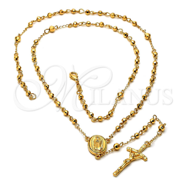 Oro Laminado Medium Rosary, Gold Filled Style Guadalupe and Crucifix Design, Polished, Golden Finish, 5.204.001.28