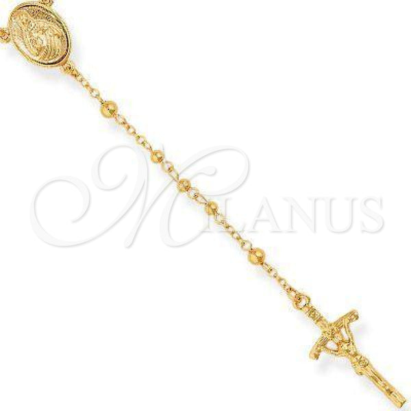 Oro Laminado Thin Rosary, Gold Filled Style Sagrado Corazon de Jesus and Crucifix Design, Polished, Golden Finish, 5.204.004.28