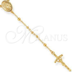 Oro Laminado Thin Rosary, Gold Filled Style Sagrado Corazon de Jesus and Crucifix Design, Polished, Golden Finish, 5.204.004.28