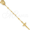 Oro Laminado Thin Rosary, Gold Filled Style Sagrado Corazon de Jesus and Crucifix Design, Polished, Golden Finish, 5.204.004.28