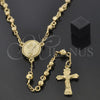 Oro Laminado Large Rosary, Gold Filled Style Divino NiÃ±o and Crucifix Design, Diamond Cutting Finish, Golden Finish, 5.205.006.28