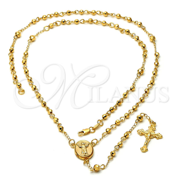 Oro Laminado Large Rosary, Gold Filled Style Divino NiÃ±o and Crucifix Design, Diamond Cutting Finish, Golden Finish, 5.205.006.28