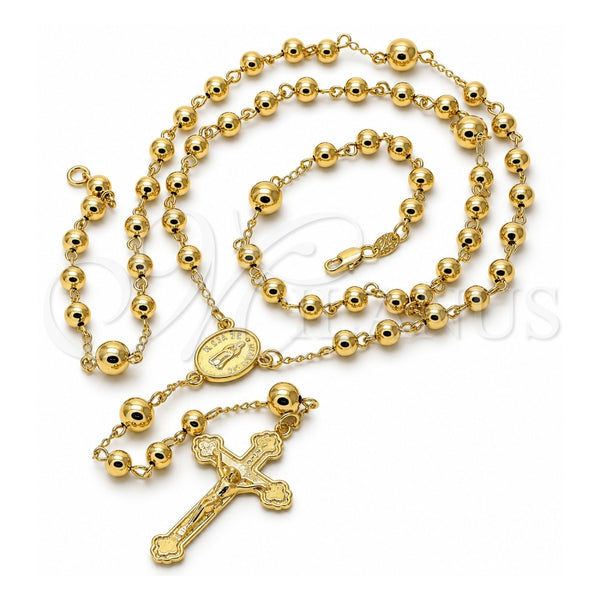 Oro Laminado Large Rosary, Gold Filled Style Guadalupe and Crucifix Design, Polished, Golden Finish, 5.207.001.30
