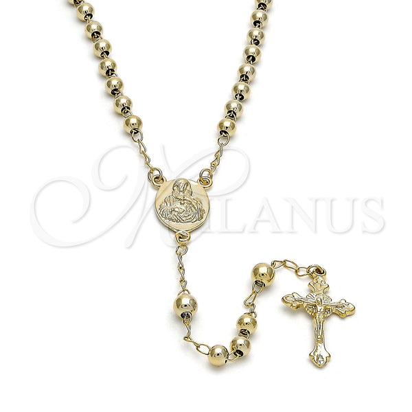 Oro Laminado Medium Rosary, Gold Filled Style Sagrado Corazon de Maria and Crucifix Design, Polished, Golden Finish, 5.208.002.24