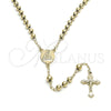 Oro Laminado Medium Rosary, Gold Filled Style Altagracia and Crucifix Design, Polished, Golden Finish, 5.208.003.24