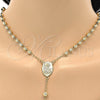 Oro Laminado Medium Rosary, Gold Filled Style Sagrado Corazon de Jesus and Crucifix Design, Polished, Golden Finish, 5.208.004.24