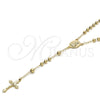 Oro Laminado Medium Rosary, Gold Filled Style Sagrado Corazon de Jesus and Crucifix Design, Polished, Golden Finish, 5.208.004.24