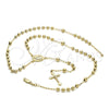 Oro Laminado Medium Rosary, Gold Filled Style Sagrado Corazon de Jesus and Crucifix Design, Polished, Golden Finish, 5.208.004.24