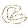 Oro Laminado Medium Rosary, Gold Filled Style Sagrado Corazon de Jesus and Crucifix Design, Polished, Golden Finish, 5.208.004.24