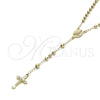 Oro Laminado Medium Rosary, Gold Filled Style San Lazaro and Crucifix Design, Polished, Golden Finish, 5.208.005.24
