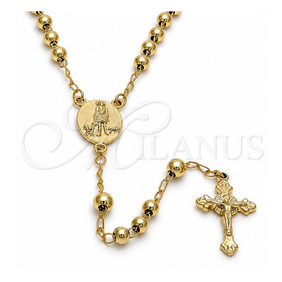 Oro Laminado Medium Rosary, Gold Filled Style San Lazaro and Crucifix Design, Polished, Golden Finish, 5.208.005.24