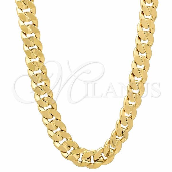Oro Laminado Basic Necklace, Gold Filled Style Concave Cuban Design, Polished, Golden Finish, 5.223.002.30 (180 Gauge, 08 MM Thickness, 30 Inches Length)