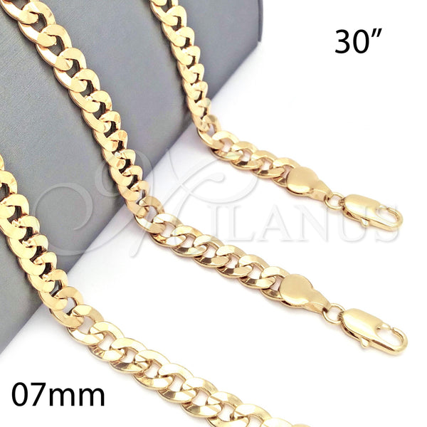 Oro Laminado Basic Necklace, Gold Filled Style Concave Cuban Design, Polished, Golden Finish, 5.223.002.30 (180 Gauge, 08 MM Thickness, 30 Inches Length)