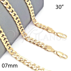 Oro Laminado Basic Necklace, Gold Filled Style Concave Cuban Design, Polished, Golden Finish, 5.223.002.30 (180 Gauge, 08 MM Thickness, 30 Inches Length)