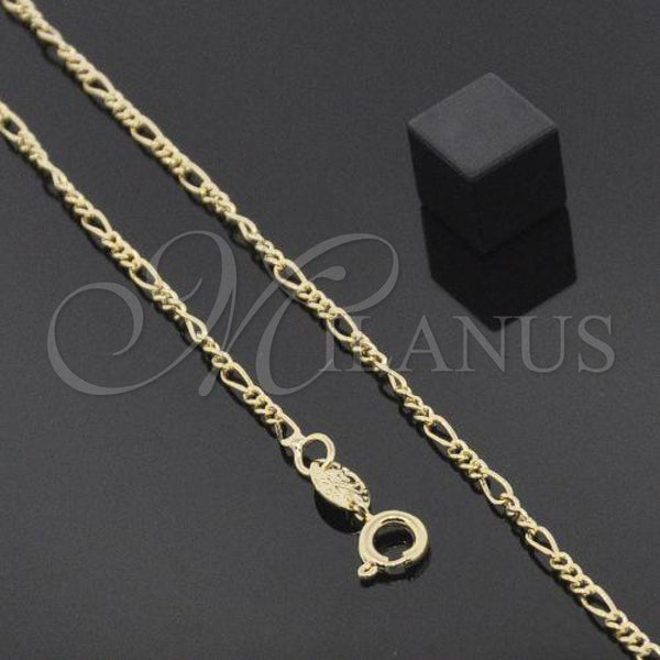 Oro Laminado Basic Necklace, Gold Filled Style Figaro Concave Design, Polished, Golden Finish, 5.223.025.18 (0.60 Gauge, 02 MM Thickness, 18 Inches Length)