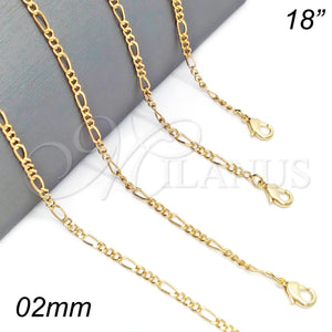 Oro Laminado Basic Necklace, Gold Filled Style Figaro Concave Design, Polished, Golden Finish, 5.223.025.18 (0.60 Gauge, 02 MM Thickness, 18 Inches Length)