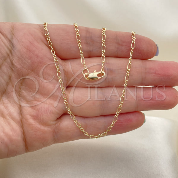Oro Laminado Basic Necklace, Gold Filled Style Figaro Concave Design, Polished, Golden Finish, 5.223.027.18 (0.50 Gauge, 03 MM Thickness, 18 Inches Length)