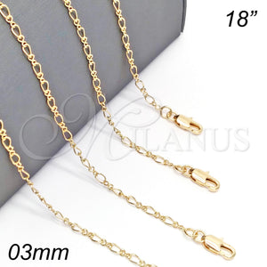 Oro Laminado Basic Necklace, Gold Filled Style Figaro Concave Design, Polished, Golden Finish, 5.223.027.18 (0.50 Gauge, 03 MM Thickness, 18 Inches Length)