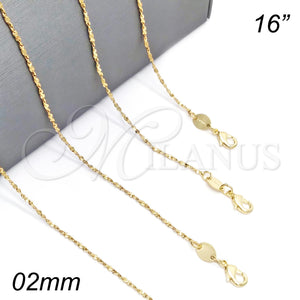 Oro Laminado Basic Necklace, Gold Filled Style Singapore Design, Polished, Golden Finish, 5.223.029.16 (0.40 Gauge, 02 MM Thickness, 16 Inches Length)