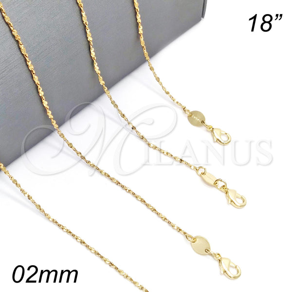 Oro Laminado Basic Necklace, Gold Filled Style Singapore Design, Polished, Golden Finish, 5.223.029.18 (0.40 Gauge, 02 MM Thickness, 18 Inches Length)