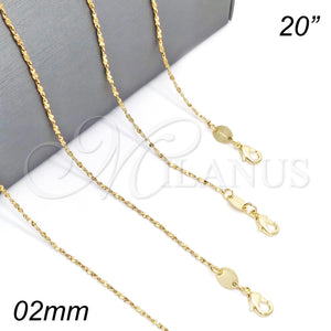 Oro Laminado Basic Necklace, Gold Filled Style Singapore Design, Polished, Golden Finish, 5.223.029.20 (0.40 Gauge, 02 MM Thickness, 20 Inches Length)