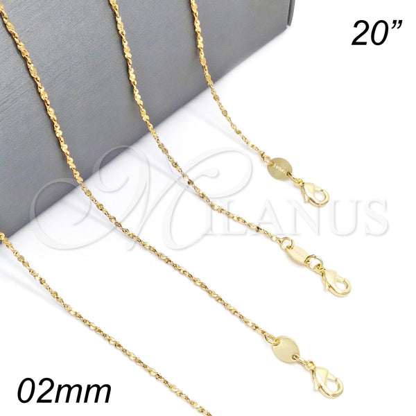 Oro Laminado Basic Necklace, Gold Filled Style Singapore Design, Polished, Golden Finish, 5.223.029.20 (0.40 Gauge, 02 MM Thickness, 20 Inches Length)