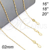 Oro Laminado Basic Necklace, Gold Filled Style Singapore Design, Polished, Golden Finish, 5.223.029.20 (0.40 Gauge, 02 MM Thickness, 20 Inches Length)