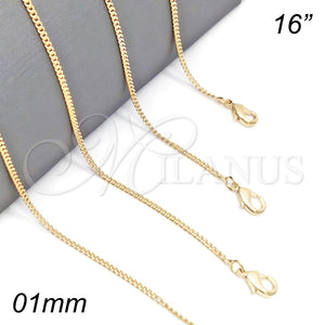 Oro Laminado Basic Necklace, Gold Filled Style Curb Design, Polished, Golden Finish, 5.223.033.16 (0.40 Gauge, 01 MM Thickness, 16 Inches Length)