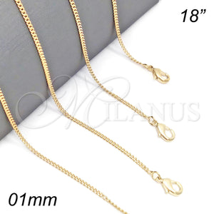 Oro Laminado Basic Necklace, Gold Filled Style Curb Design, Polished, Golden Finish, 5.223.033.18 (0.40 Gauge, 01 MM Thickness, 18 Inches Length)