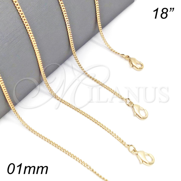 Oro Laminado Basic Necklace, Gold Filled Style Curb Design, Polished, Golden Finish, 5.223.033.18 (0.40 Gauge, 01 MM Thickness, 18 Inches Length)