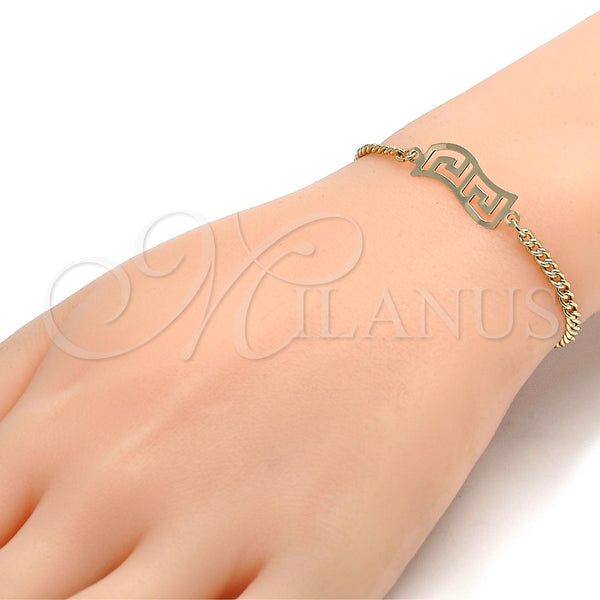Oro Laminado ID Bracelet, Gold Filled Style Greek Key and Miami Cuban Design, Polished, Golden Finish, 5.228.020.06 (03 MM Thickness, 6 Inches Length)