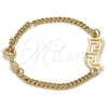 Oro Laminado ID Bracelet, Gold Filled Style Greek Key and Miami Cuban Design, Polished, Golden Finish, 5.228.020.06 (03 MM Thickness, 6 Inches Length)