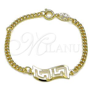 Oro Laminado ID Bracelet, Gold Filled Style Greek Key and Miami Cuban Design, Polished, Golden Finish, 5.228.020.06 (03 MM Thickness, 6 Inches Length)