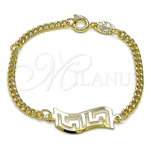 Oro Laminado ID Bracelet, Gold Filled Style Greek Key and Miami Cuban Design, Polished, Golden Finish, 5.228.020.06 (03 MM Thickness, 6 Inches Length)