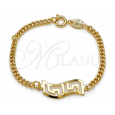Oro Laminado ID Bracelet, Gold Filled Style Greek Key and Miami Cuban Design, Polished, Golden Finish, 5.228.020.06 (03 MM Thickness, 6 Inches Length)