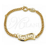 Oro Laminado ID Bracelet, Gold Filled Style Greek Key and Miami Cuban Design, Polished, Golden Finish, 5.228.020.06 (03 MM Thickness, 6 Inches Length)